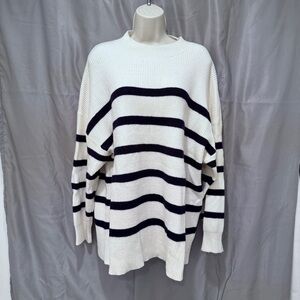 NEW Mango White and Blue Striped Sweater